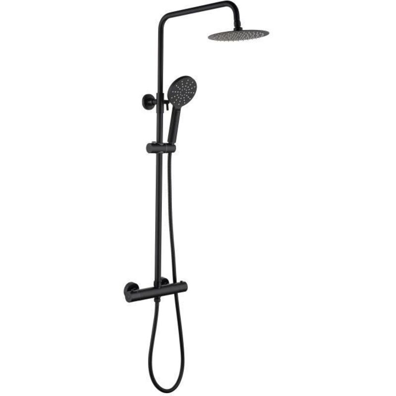 Colonne de douche Oceanic Mitigeur thermostatique - Pomme haute ronde diametre 20 cm - Noir mat