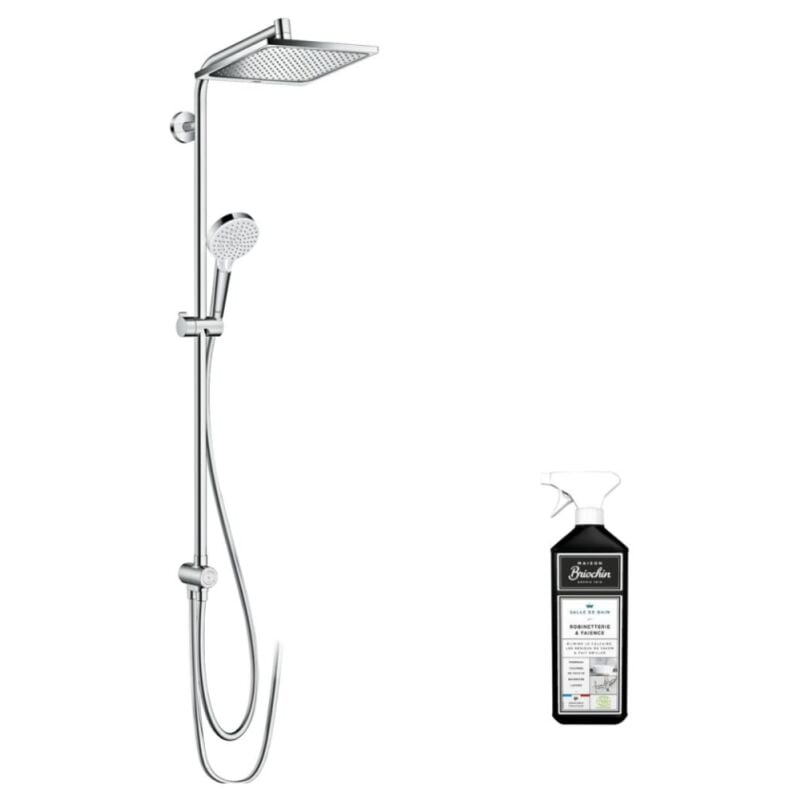 Colonne de douche ou bain douche sans mitigeur Hansgrohe Crometta e 280 EcoSmart chromée + nettoyant Briochin