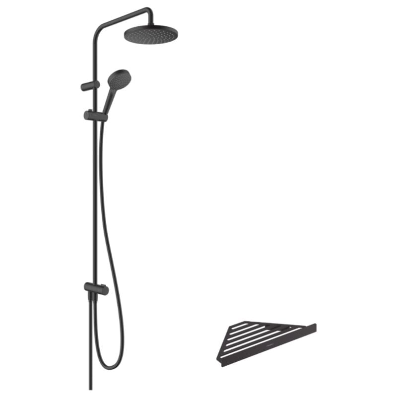 Colonne de douche ou bain douche sans mitigeur Hansgrohe Vernis Blend 200 noir mat + tablette AddStoris