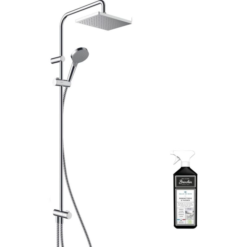 Colonne de douche ou bain douche sans mitigeur Hansgrohe Vernis Shape 230 chromée + nettoyant Briochin