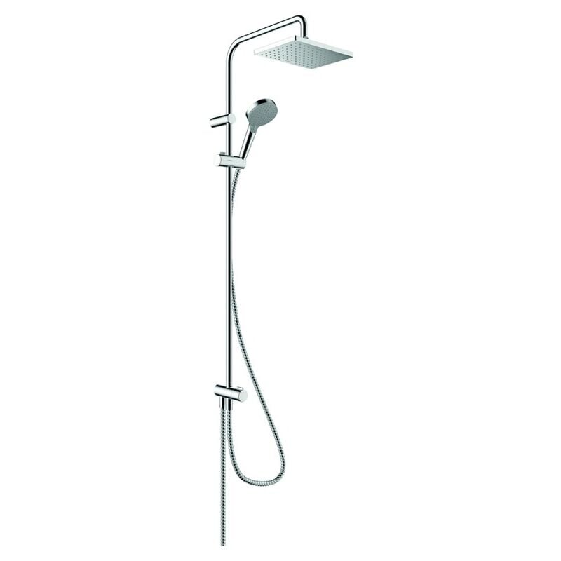 Colonne de douche ou bain douche sans mitigeur Hansgrohe Vernis Shape 230 EcoSmart chromé + tablette AddStoris