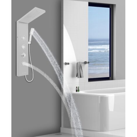 Colonne de douche pour salle de bain, ensemble panneau de douche avec éclairage LED, douche murale pour tout le corps, pomme de douche à main et bec de baignoire, colonne de douche extra-plate