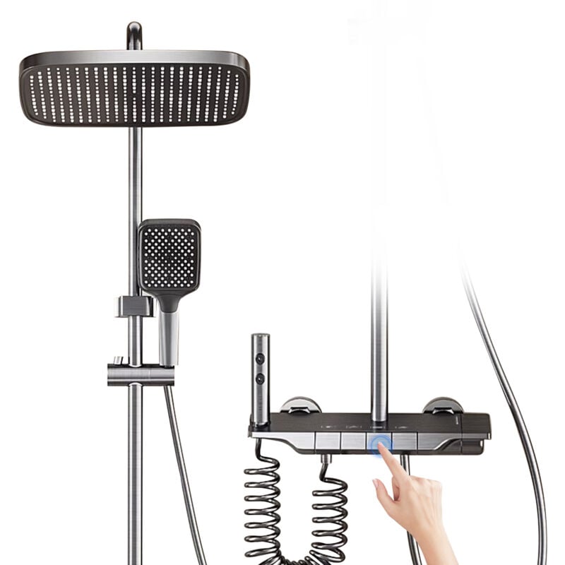 Gistuch - Colonne de Douche Réglable, Ensemble de Douche Douchette à main 3 Jets Douche de Tête Carrée, Système de Douche Réglable en Hauteur pour