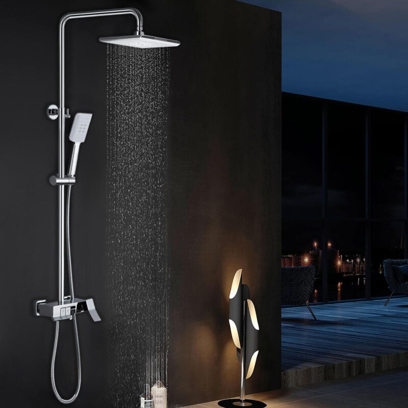 Ultrixe - Colonne de douche Ensemble de Douche Douchette à main 3 Jets Douche de Tête Carrée, Colonne de Douche Réglable en Hauteur pour Salle de Bain