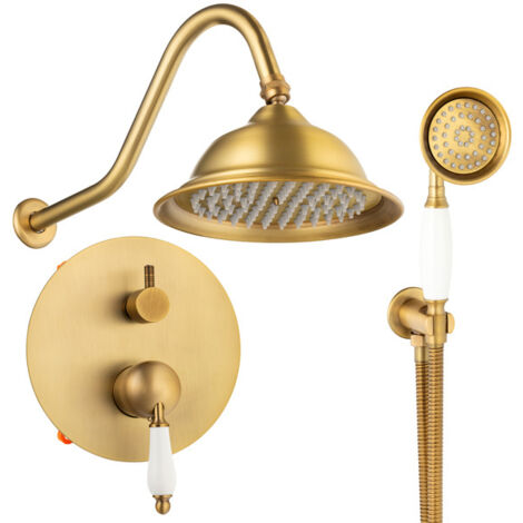 Colonne de douche rétro encastrée Silla, ensemble de douche mécanique en laiton, design vintage, Doré ancien