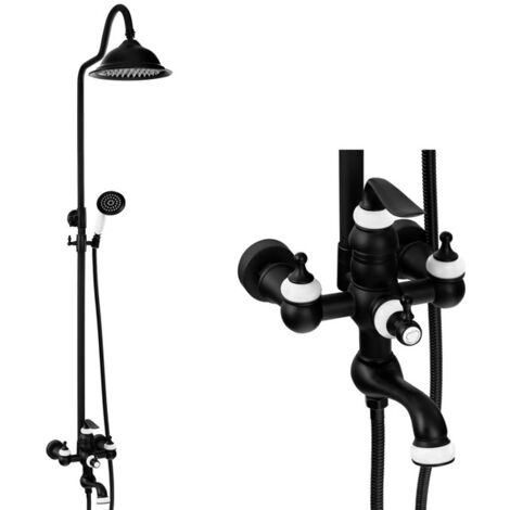 Desconocido – Colonne de douche rétro noir – Laiton robuste – Pommeau 25 cm – Hauteur réglable 73-113 cm – Système anti-calc