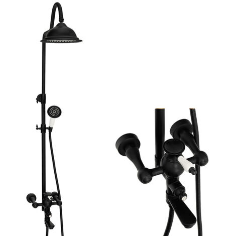 Colonne de douche rétro Silla, système de douche avec mitigeur réglable en hauteur, design vintage, Noir