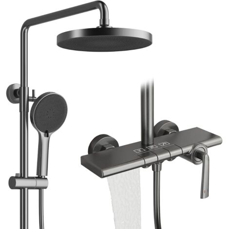 Colonne de Douche, RSS0700 Moderne Touches de Piano Ensemble de Douche, 10"/252mm Système de Douche, 4 Jets Pommeau de Douchette avec Pistolet, Cascade Robinet de Baignoire, 59A Tout en Cuivre