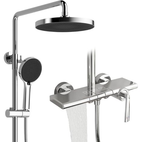 Colonne de Douche, RSS0700 Moderne Touches de Piano Ensemble de Douche, 10"/252mm Système de Douche, 4 Jets Pommeau de Douchette avec Pistolet, Cascade Robinet de Baignoire, 59A Tout en Cuivre