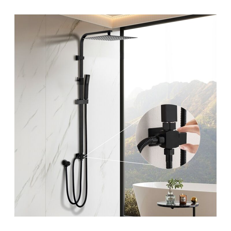 Ubeegol - Colonne de Douche sans Mitigeur Noir Système de Douche avec Douchette Set Kit de Douche en Acier Inox Réglable en Hauteur Colonne de Douche