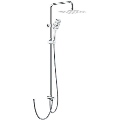 Colonne de douche sans robinetterie – Douche pluie carrée 25x25 cm – Pommeau à 3 jets rotatifs – Acier inoxydable chromé – Installation murale facile