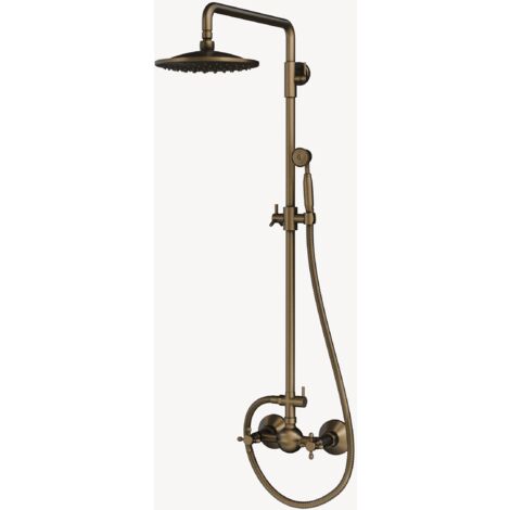 Colonne de douche sans robinetterie – Finition bronze antique – Pommeau rond 200mm – Installation murale – Jet de pluie relaxant – Lookshop