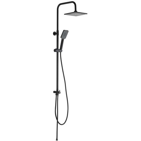 Colonne de douche sans robinetterie – Hauteur réglable 80 à 115 cm – Finition noir mat – Tête carrée 20x20 cm – Douchette 3 modes jets – Hydroland