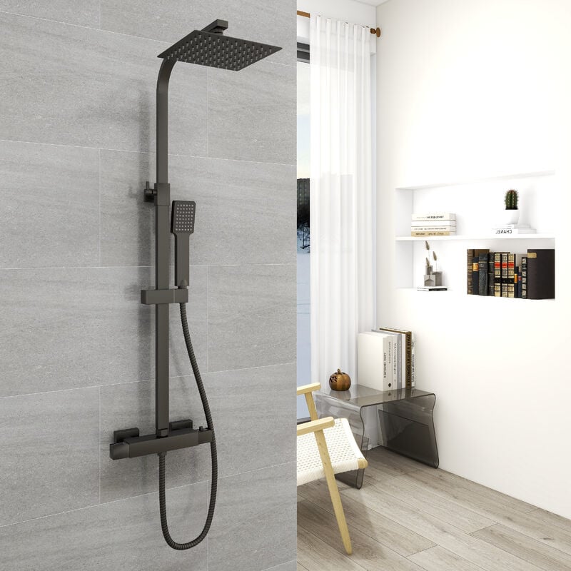 Aica Colonne de Douche Thermostatique Noire Ensemble de Douche Chromé Système de Douche robinet ensemble de douche réglable 80-115cm