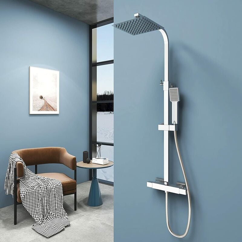 Aica Sanitaire - Colonne de douche thermostatique 75x35.5x37, kit carré chromé aica