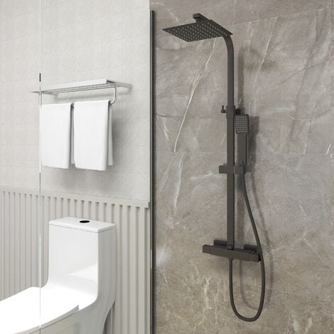 AICA SANITAIRE Colonne de Douche Thermostatique AICA - Set de Douche pour Salle de Bain - Ensemble Thermostatique - corps en laiton - Réglable en Hauteur - Anti-Brûlure-Noir