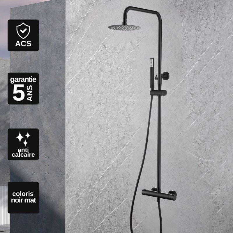 Colonne de Douche Thermostatique anti-calcaire Noir Mat imex genova BTG053/NG