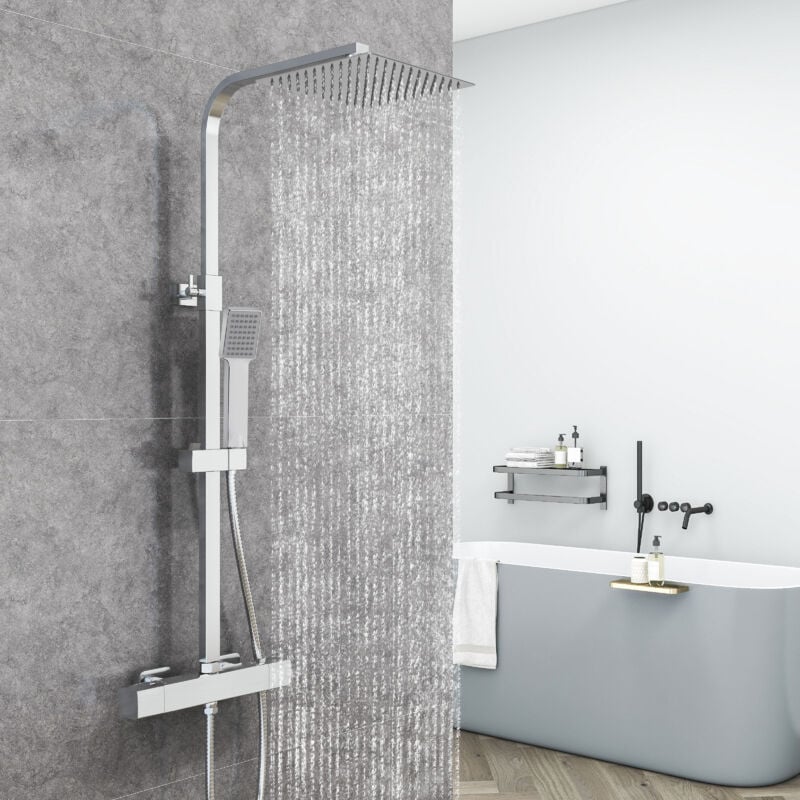 Aica Sanitaire - aica Colonne de douche thermostatique chromée à double fonction, réglable en hauteur, avec grand jet de tête carré de 10 pouces