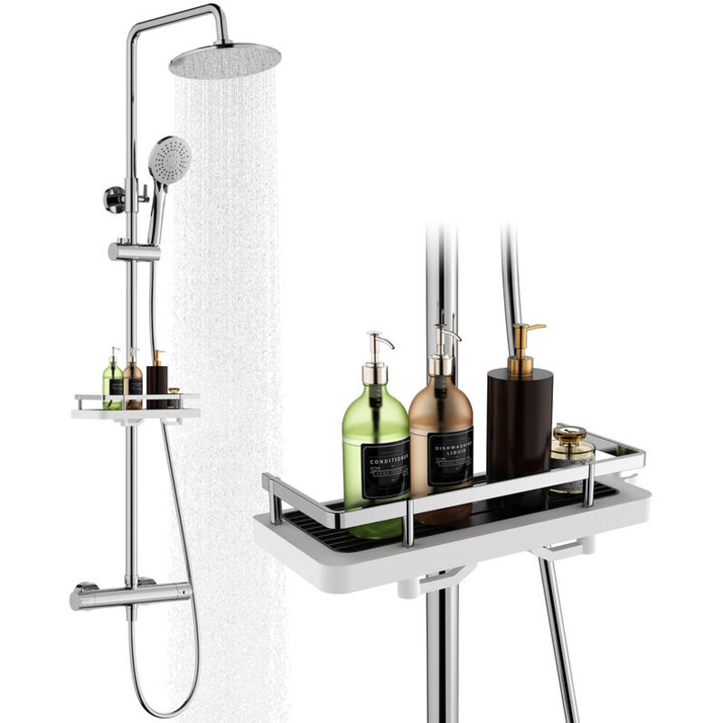 Homelive - Colonne de Douche Thermostatique avec Étagère, Hauteur Réglable, Sans Perçage Supplémentaire, Douchette 3 Fonctions,Chromé