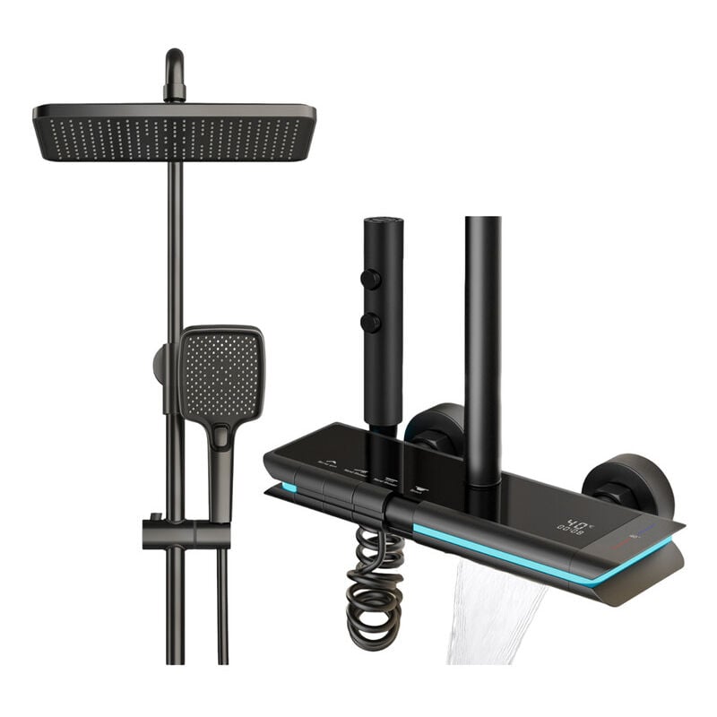 Colonne de Douche Thermostatique avec Mitigeur, Système de Douche Affichage Numérique Kit de Douche Réglable Hauteur Ensemble Douche avec Douche de