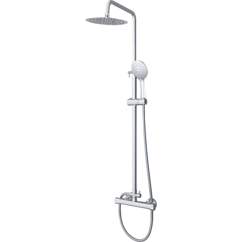 AICA Colonne de douche thermostatique ，avec mitigeur thermostatique rond, pommeau de douche rond,3 type de jet, chromé