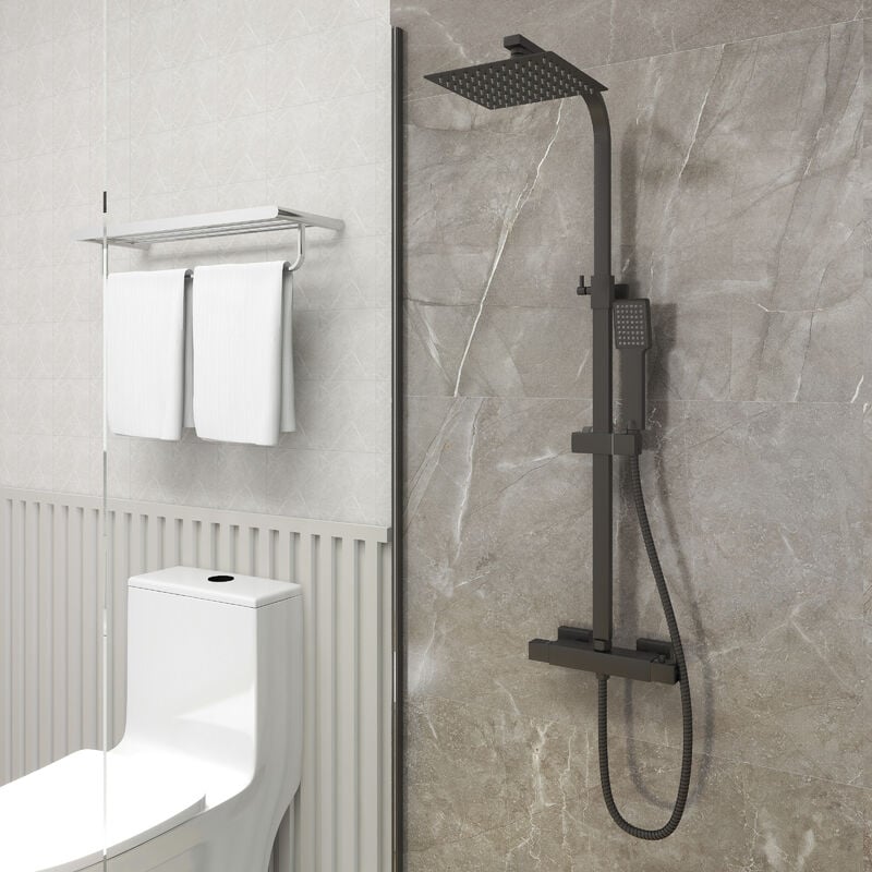Aica Colonne de douche thermostatique ,avec mitigeur thermostatique carré 2, pommeau de douche carré,réglable