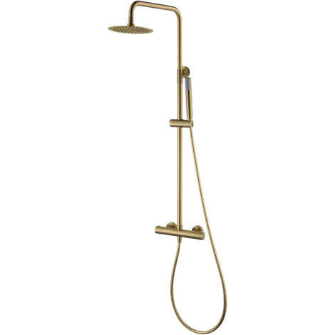 Colonne de douche thermostatique, Barre de bain thermostatique en acier inoxydable et laiton, Robinetterie de salle de bain Or Brossé