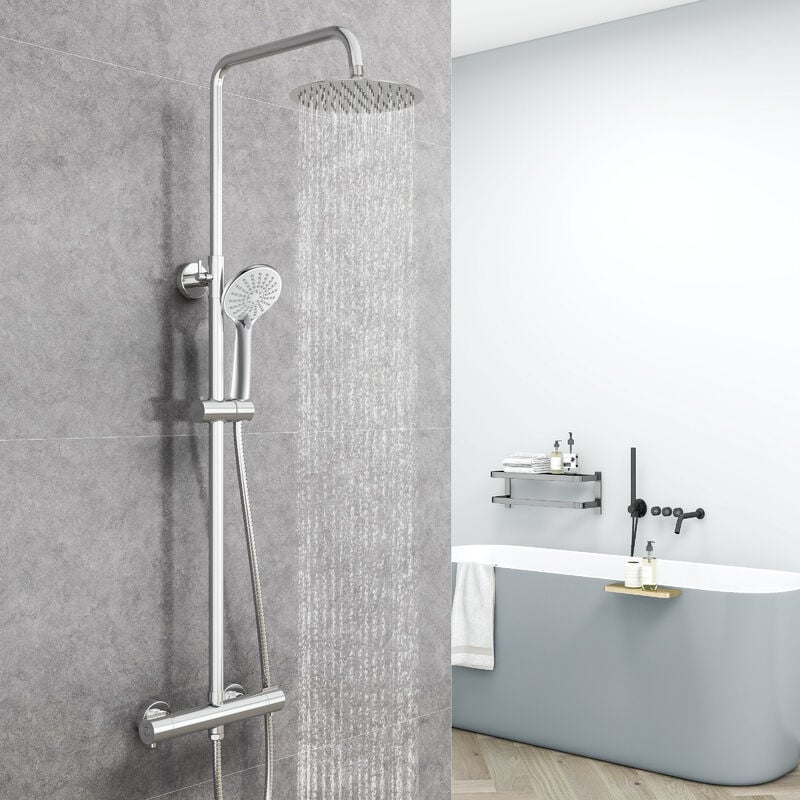 Aica Colonne de douche thermostatique cascade avec douchette à main, ensemble de douche en acier inoxydable, douche à effet de pluie