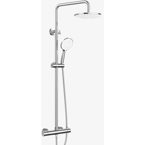 Colonne de douche thermostatique chromée – Douche de pluie ronde 25 cm – Acier inoxydable – Thermostat avec verrouillage sécurité 38℃