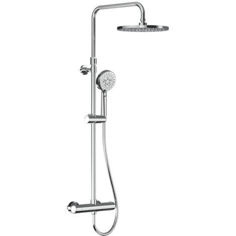 Colonne de douche thermostatique chromée – Douche de tête Ø 250 mm – Douchette à main 5 jets Ø 108 mm – Flexible 150 cm en PVC SILVER – Anconetti