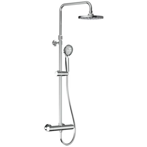 Colonne de douche thermostatique chromée – Douche de tête Ø 200 mm – Douchette à main 3 jets Ø 95 mm – Tube télescopique inox 22/19 mm – Anconetti