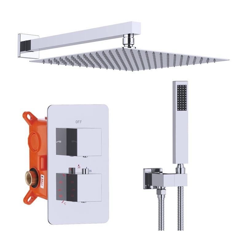 Colonne de Douche Thermostatique Colonne de Douche Encastrée Système de Douche Chrome Kit de Douche avec Mitigeur Thermostatique en Laiton