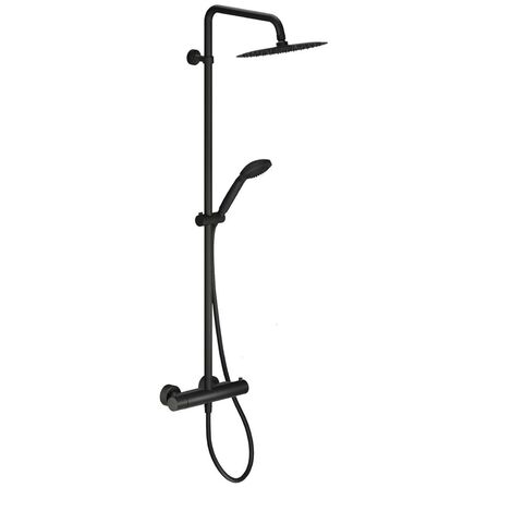 Colonne de douche thermostatique - Colonne de douche thermostatique - Noir mat - Avec pomme de douche ronde et douchette - Noir
