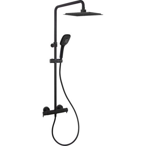 Colonne de douche thermostatique en acier inoxydable noir mat – Douchette anti-calcaire 3 jets Ø 113 mm – Flexible 1,75 m anti-torsion – Ramon Soler - 945412RP300NM