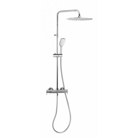 Colonne de douche thermostatique en inox – Mitigeur avec blocage à 38°C – Douche de tête Ø300mm – Flexible anti-torsion 1,75m – 3 jets – Ramon Soler - Q3RM300