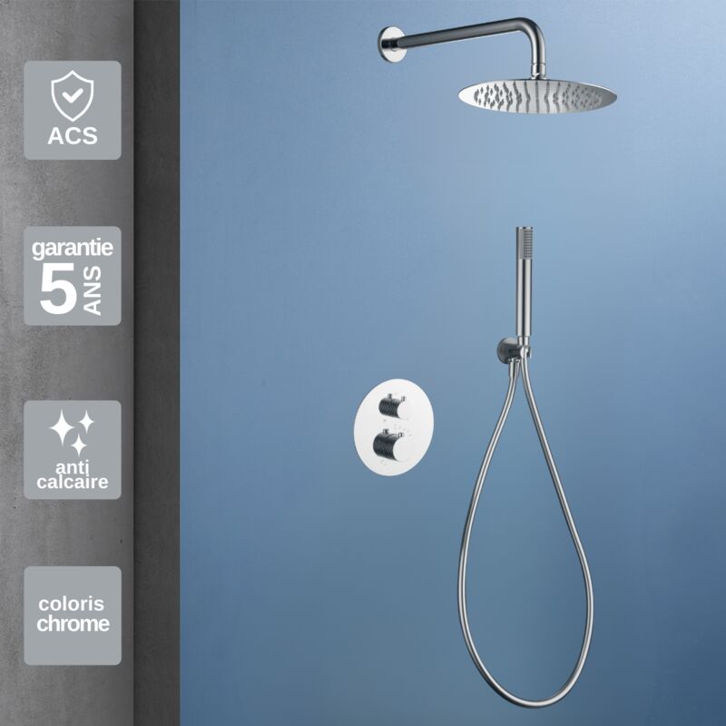 Colonne de Douche Thermostatique Encastrée anti-calcaire Chrome imex genova GTG053