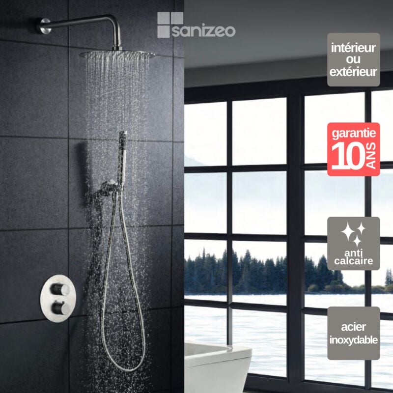 Colonne de Douche Thermostatique Encastrée en Acier Inoxydable Intérieur / Extérieur IMEX MOSCU GTK034