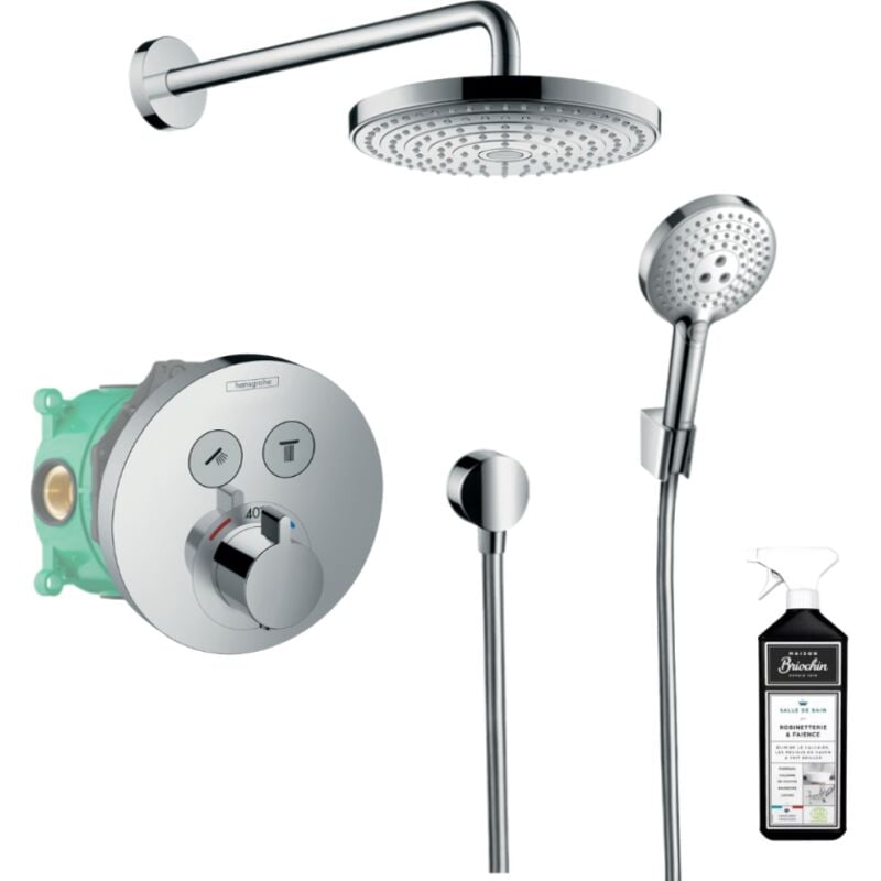 Hansgrohe - Colonne de douche thermostatique encastrée ShowerSelect s chromé + douche de tête Raindance Select s + nettoyant