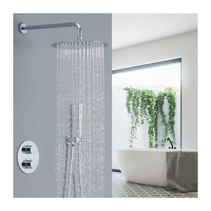 Colonne de Douche Thermostatique à Encastrer Système de Douche Encastrable Grande Douche de Tête Set de Douche Encastrée avec Mitigeur en Laiton