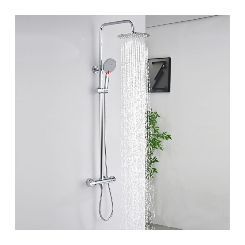 Colonne de Douche Thermostatique Ensemble de Douche Chromé Kit de Douche Ronde Système de Douche Hauteur Réglable en Acier Inoxydable - Detbom