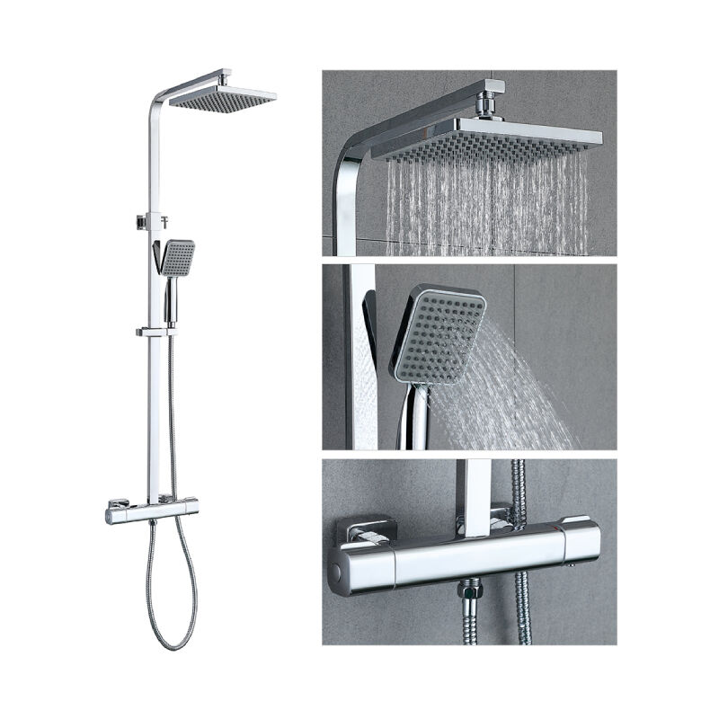 Ubeegol - Colonne de Douche Thermostatique Ensemble de Douche Laiton Système de Douche Chromé Hauteur Réglable Tête douche Picots Anti-calcaire Carré