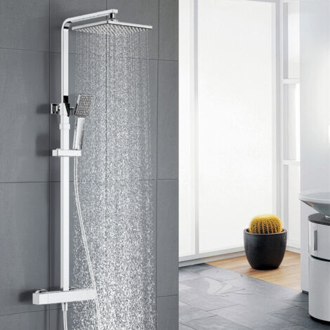 Colonne de Douche Thermostatique Ensemble de Douche Corps en Laiton Système de Douche Chrome Hauteur Réglable 855-1105mm