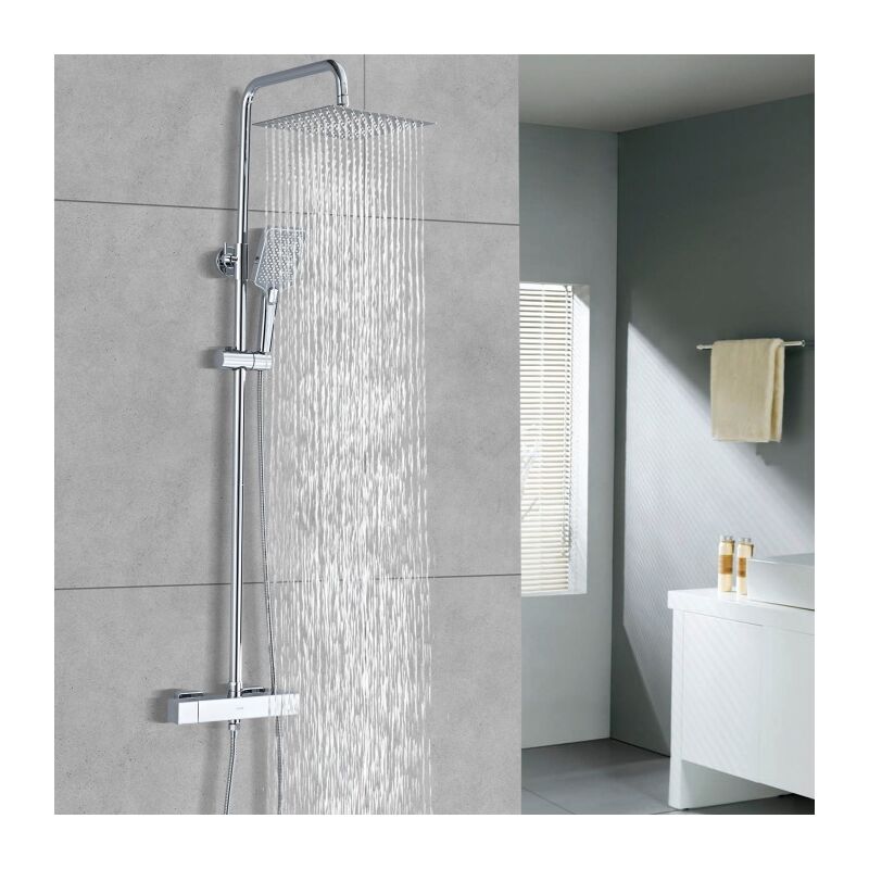 Detbom - Colonne de Douche Thermostatique Système de Douche Chrome Ensemble Douche Élégant avec Mitigeur Thermostatique Hauteur Réglable Pomme Pluie