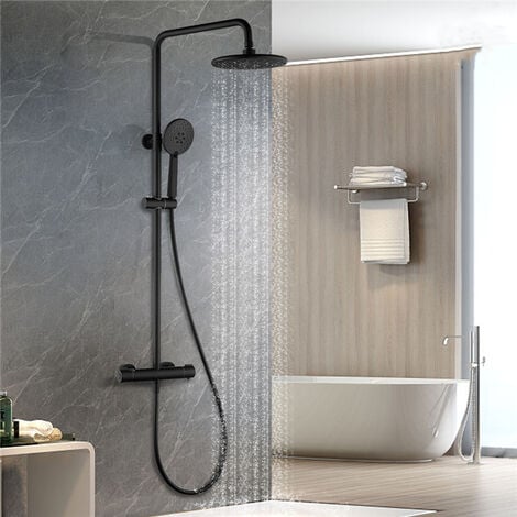 Colonne de douche noire LED relevable pour salle de bains