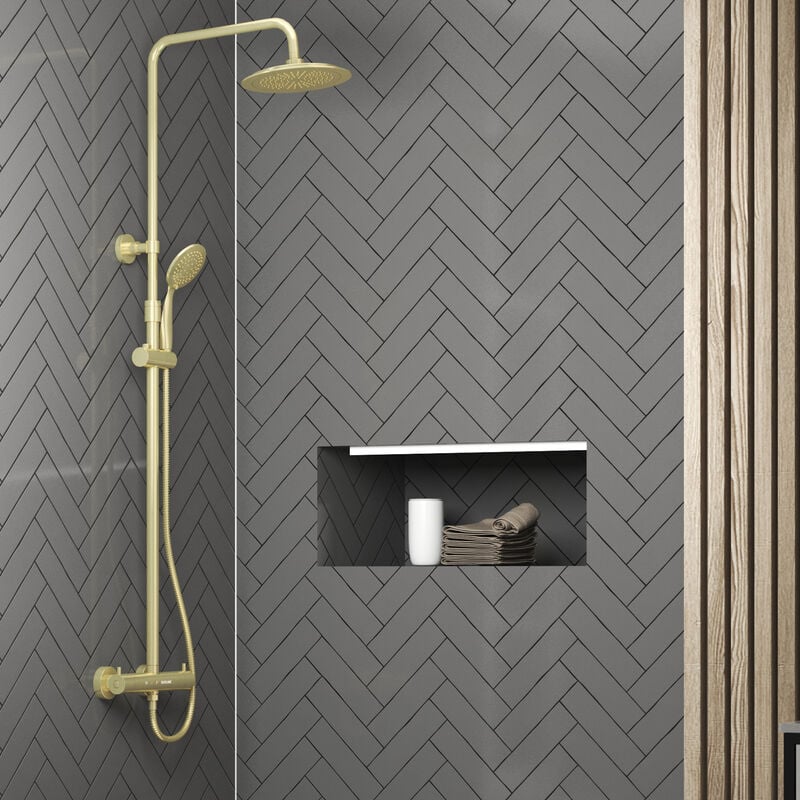 Aurlane - Colonne de douche Thermostatique finition Or Doré Brossé - 133x26x52 cm - molly gold