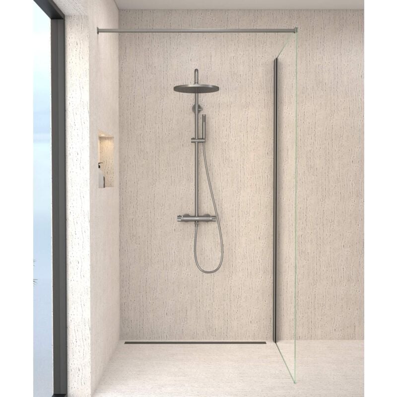 Kroos ® - Colonne de douche ronde thermostatique Gun métal - Corbeau