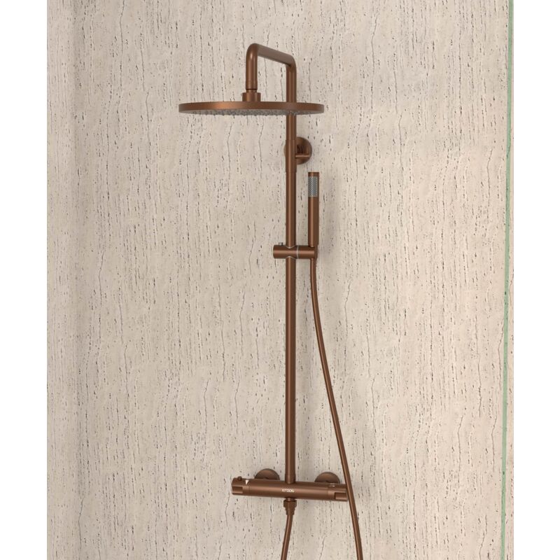 Colonne de douche ronde thermostatique Or rose brossé - Corbeau