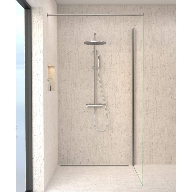 Kroos ® - Colonne de douche ronde thermostatique Nickel brossé - Corbeau