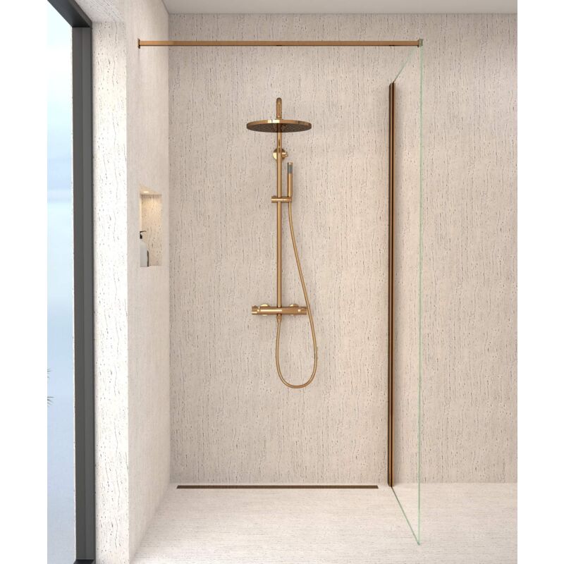 Colonne de douche ronde thermostatique Or rose - Corbeau