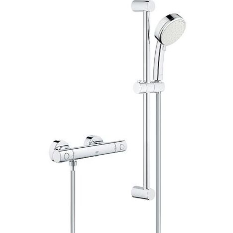 Grohe – Colonne de douche thermostatique Grohtherm 800 – Mitigeur thermostatique – Douchette Tempesta Ø 100mm – Flexible 1750mm – Barre de douche 600mm